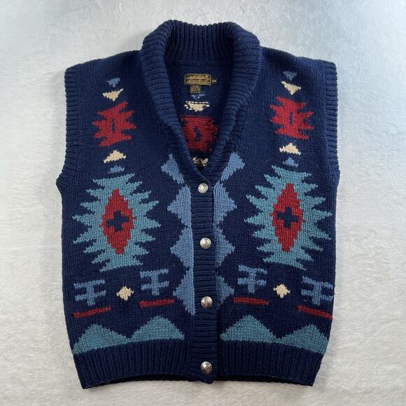 Vtg Eddie Bauer Sz M Navajo Native American Sweater Vest Buffalo Nickel Wool - Picture 2 of 9